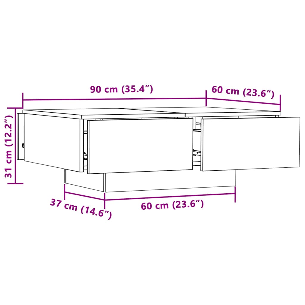 vidaXL Τραπεζάκι Σαλονιού Sonoma Δρυς 90 x 60 x 31 εκ. από Επεξ. Ξύλο