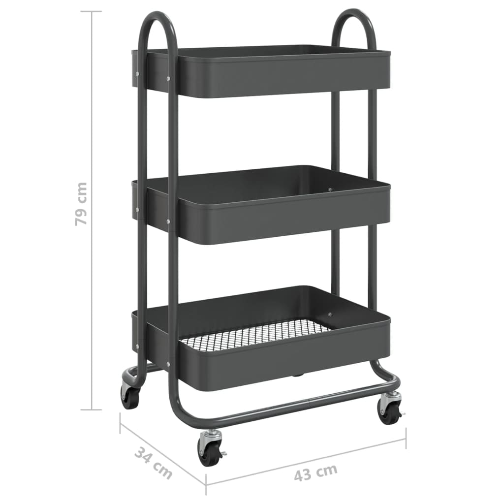 vidaXL Τροχήλατη Βάση 3 Επιπέδων Ανθρακί 43 x 34 x 79 εκ. από Ατσάλι