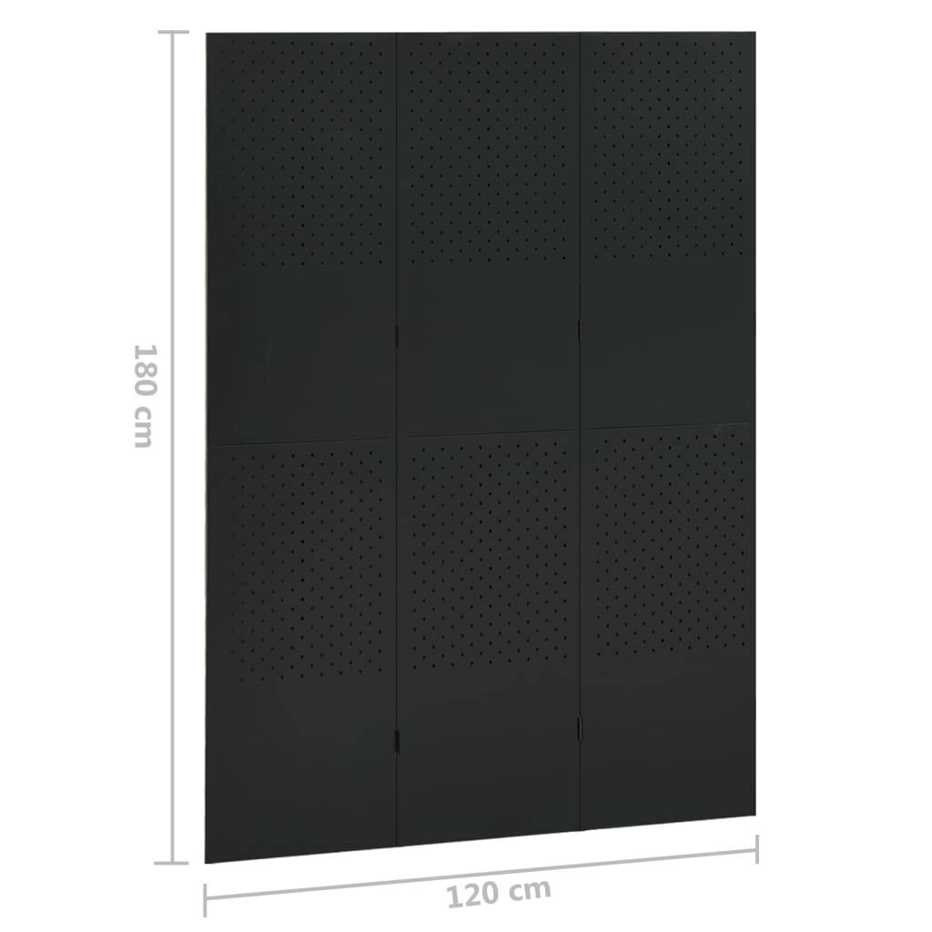 vidaXL Διαχωριστικό Δωματίου με 3 Πάνελ Μαύρο 120 x 180 εκ. από Ατσάλι