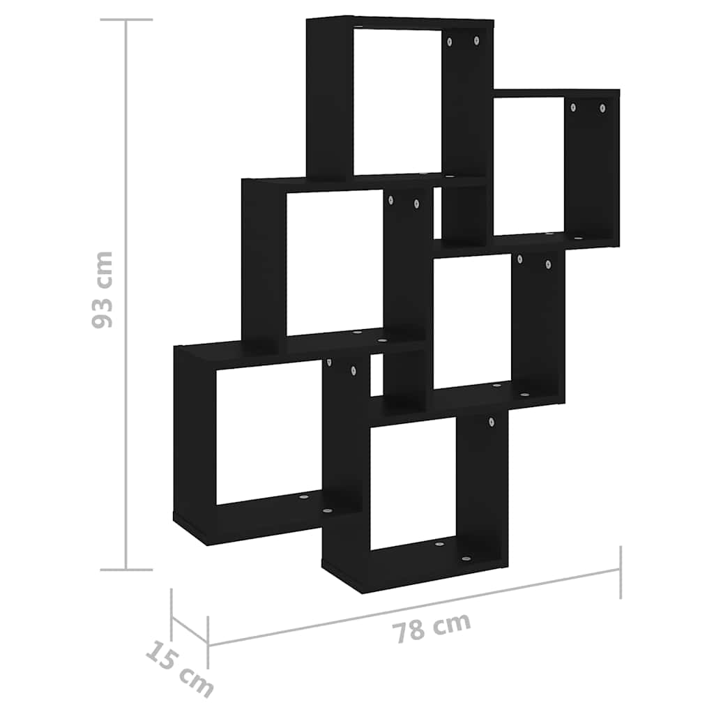 vidaXL Ραφιέρα Τοίχου με Κύβους Μαύρη 78 x 15 x 93 εκ. από Επεξ. Ξύλο