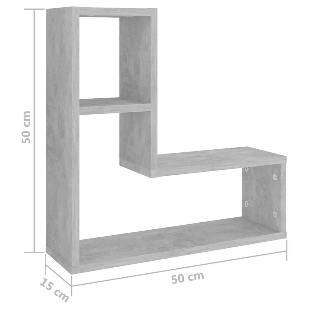 vidaXL Ραφιέρες Τοίχου 2 τεμ. Γκρι Σκυροδ. 50x15x50εκ. από Επεξ. Ξύλο