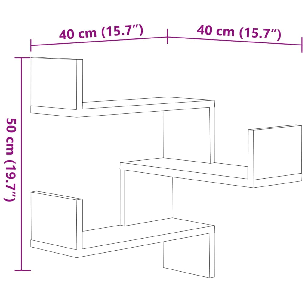 vidaXL Γων. Ραφιέρες Τοίχου 2 τεμ. Sonoma Δρυς 40x40x50 εκ. Επεξ. Ξύλο