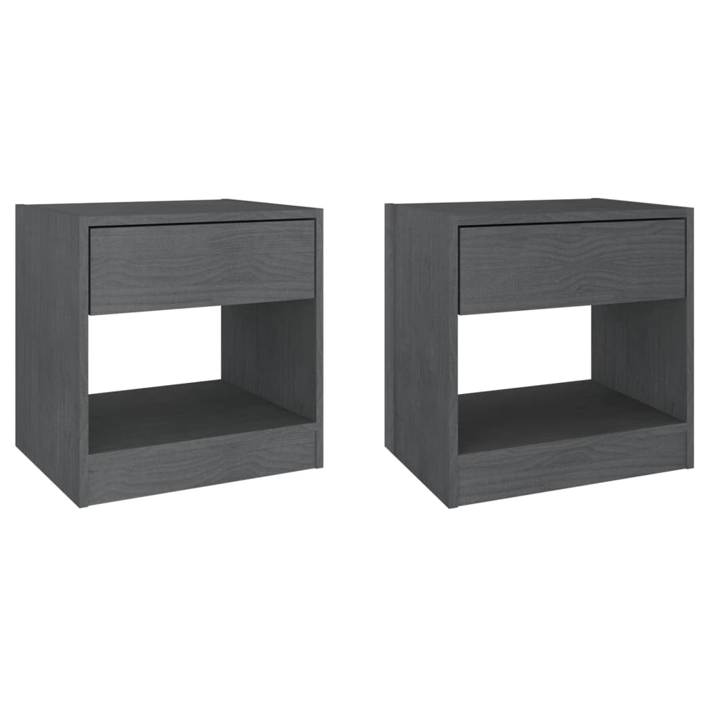 vidaXL Κομοδίνα 2 τεμ. Γκρι 40 x 31 x 40 εκ. από Μασίφ Ξύλο Πεύκου