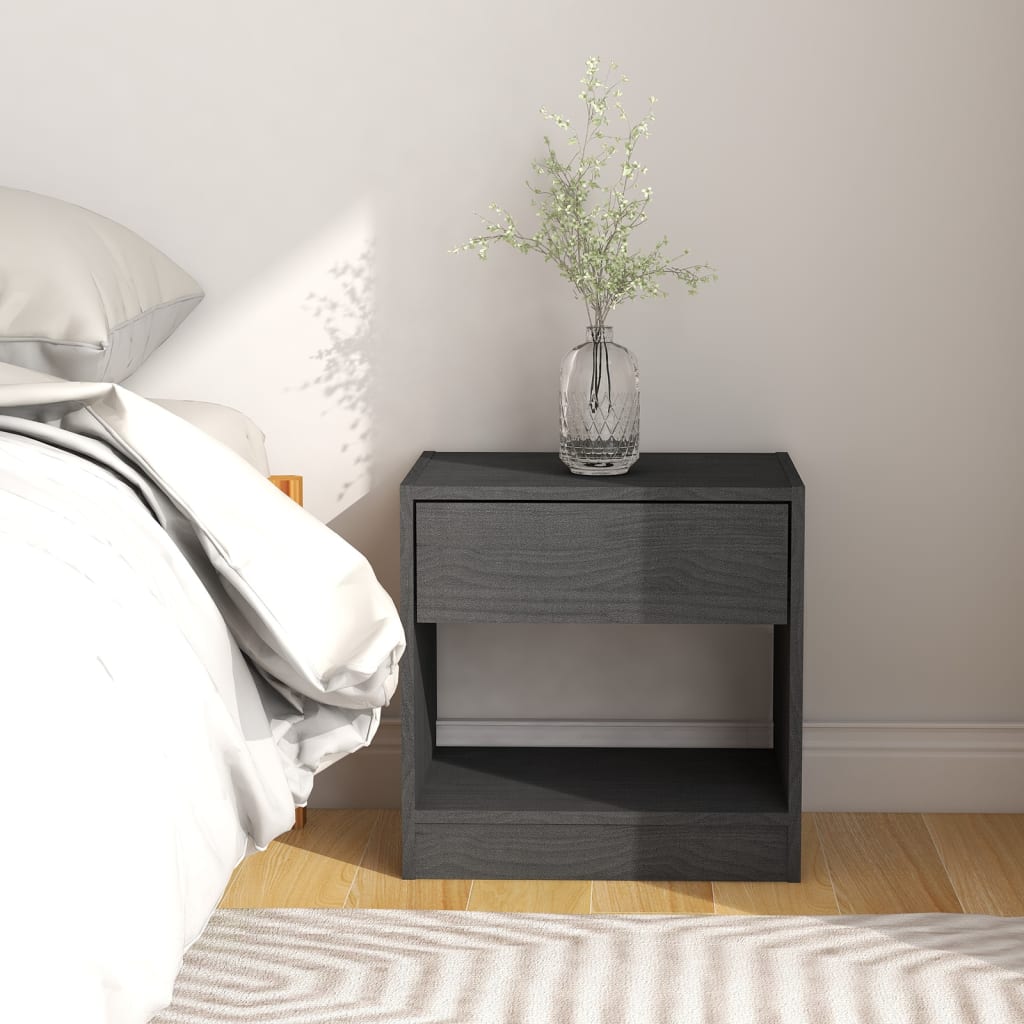 vidaXL Κομοδίνα 2 τεμ. Γκρι 40 x 31 x 40 εκ. από Μασίφ Ξύλο Πεύκου