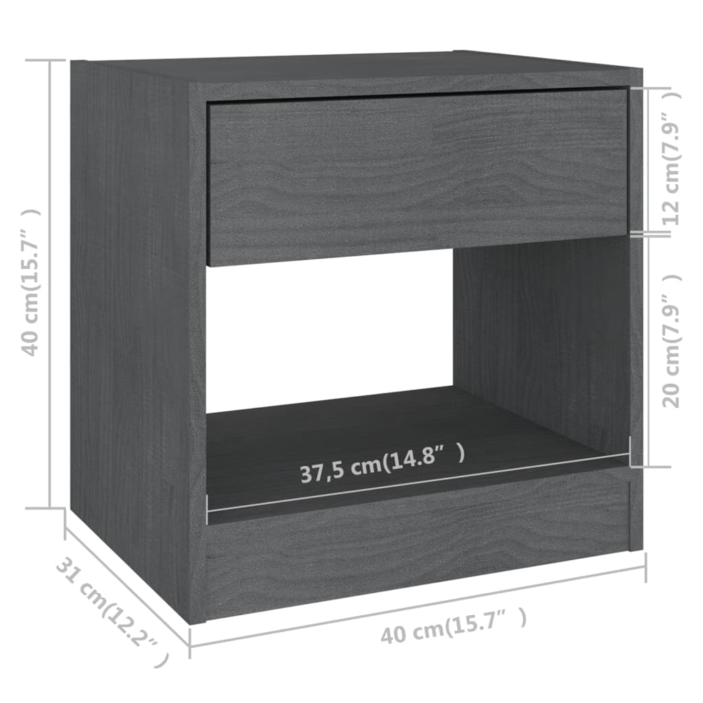 vidaXL Κομοδίνα 2 τεμ. Γκρι 40 x 31 x 40 εκ. από Μασίφ Ξύλο Πεύκου