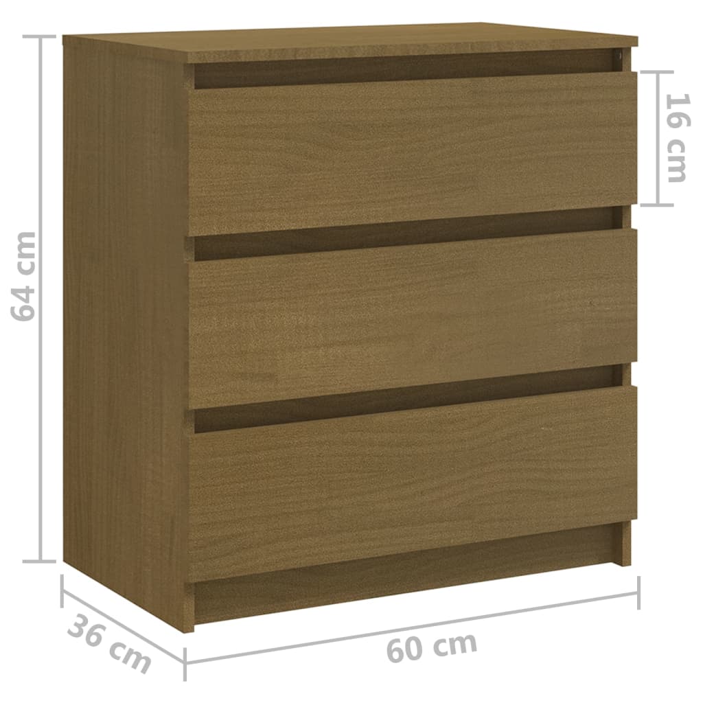 vidaXL Κομοδίνο Καφέ Μελί 60 x 36 x 64 εκ. από Μασίφ Ξύλο Πεύκου