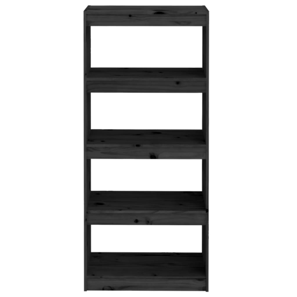 vidaXL Βιβλιοθήκη/Διαχωριστικό Χώρου Μαύρη 60x30x135,5 εκ. Μασίφ Πεύκο