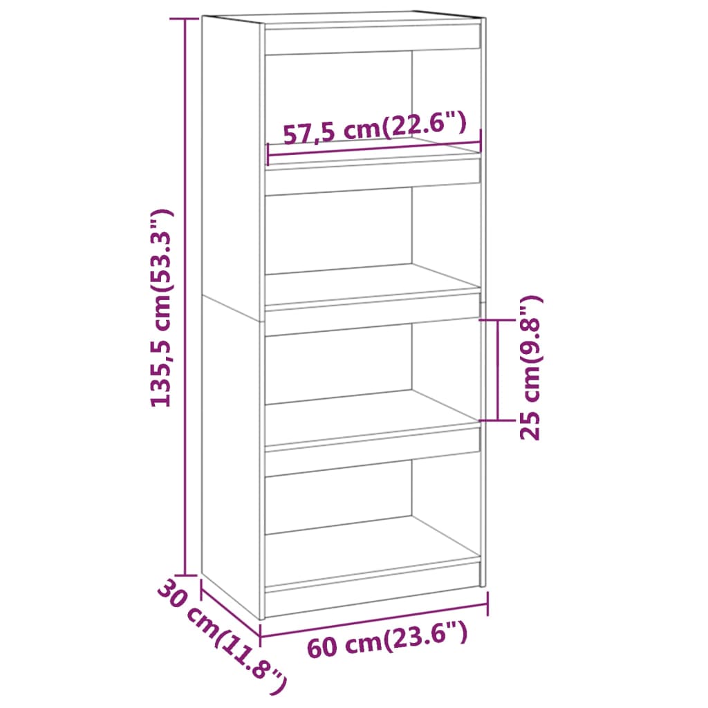 vidaXL Βιβλιοθήκη/Διαχωριστικό Χώρου Μαύρη 60x30x135,5 εκ. Μασίφ Πεύκο