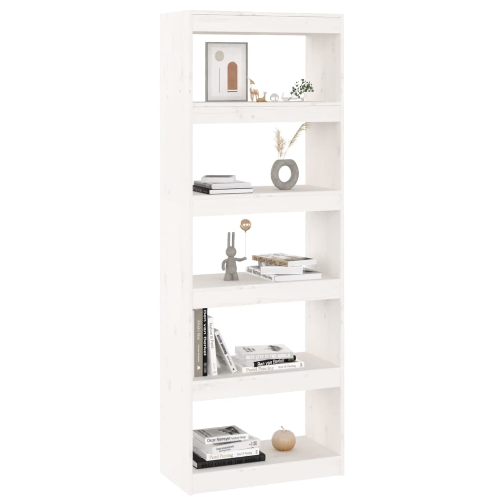 vidaXL Βιβλιοθήκη/Διαχωριστικό Χώρου Λευκή 60x30x167,5 εκ. Μασίφ Πεύκο