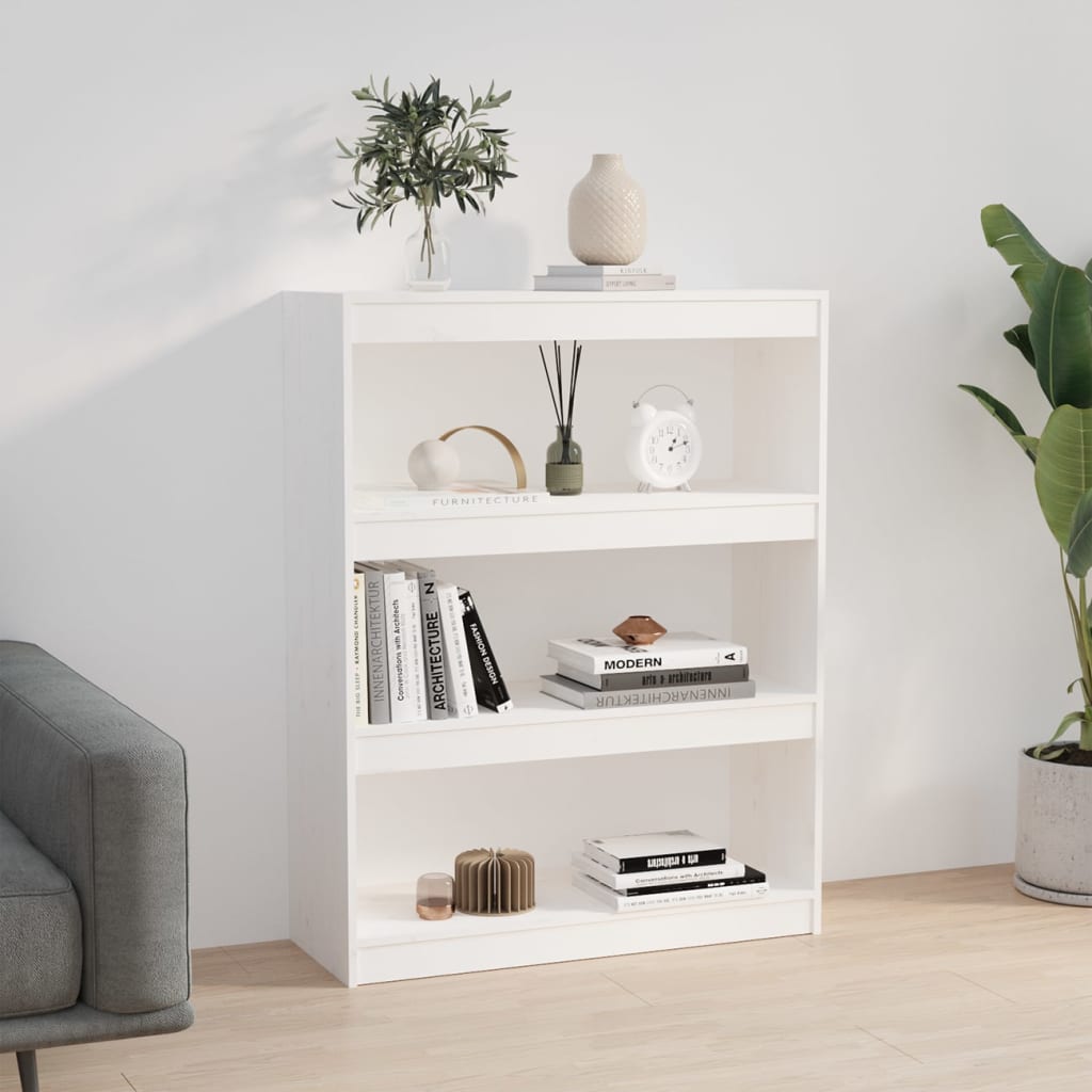 vidaXL Βιβλιοθήκη/Διαχωριστικό Χώρου Λευκή 80x30x103,5 εκ. Μασίφ Πεύκο