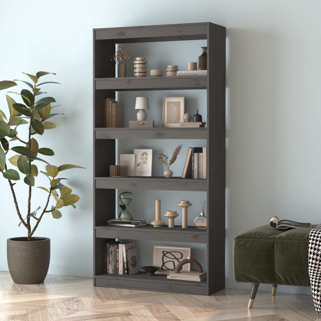 vidaXL Βιβλιοθήκη/Διαχωριστικό Χώρου Γκρι 80x30x167,4 εκ. Μασίφ Πεύκο