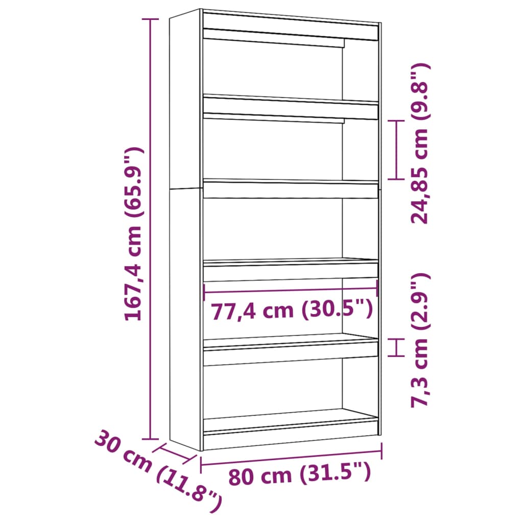 vidaXL Βιβλιοθήκη/Διαχωριστικό Χώρου Γκρι 80x30x167,4 εκ. Μασίφ Πεύκο