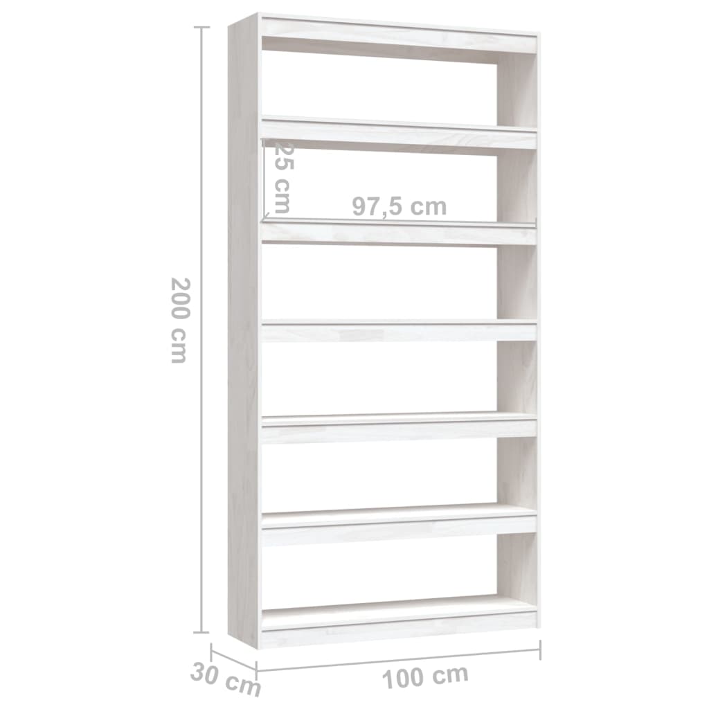 vidaXL Βιβλιοθήκη/Διαχωριστικό Χώρου Λευκό 100x30x200 εκ. Ξύλο Πεύκου
