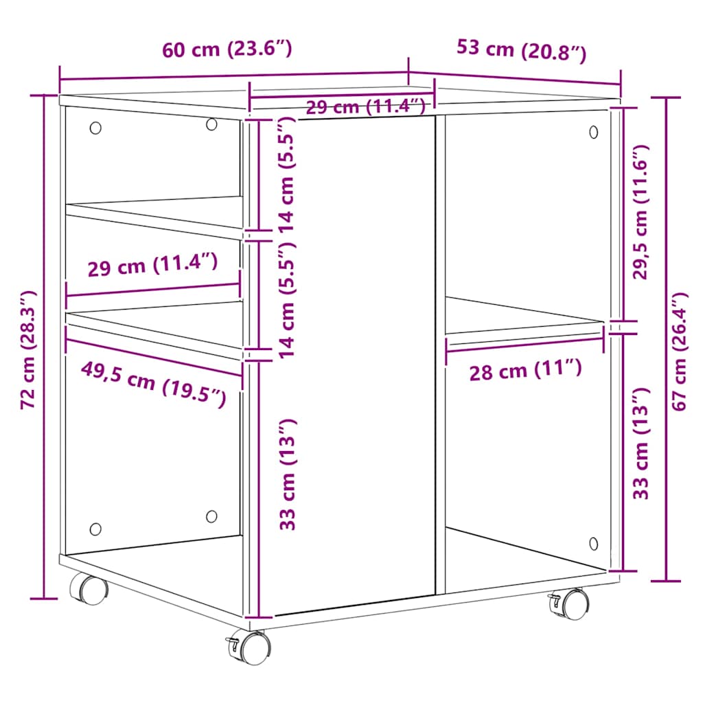 vidaXL Ντουλάπι Τροχήλατο Γκρι Σκυροδέματος 60x53x72 εκ. Επεξ. Ξύλο