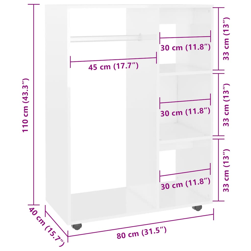 vidaXL Ντουλάπα Γυαλιστερό Λευκό 80 x 40 x 110 εκ. από Επεξ. Ξύλο
