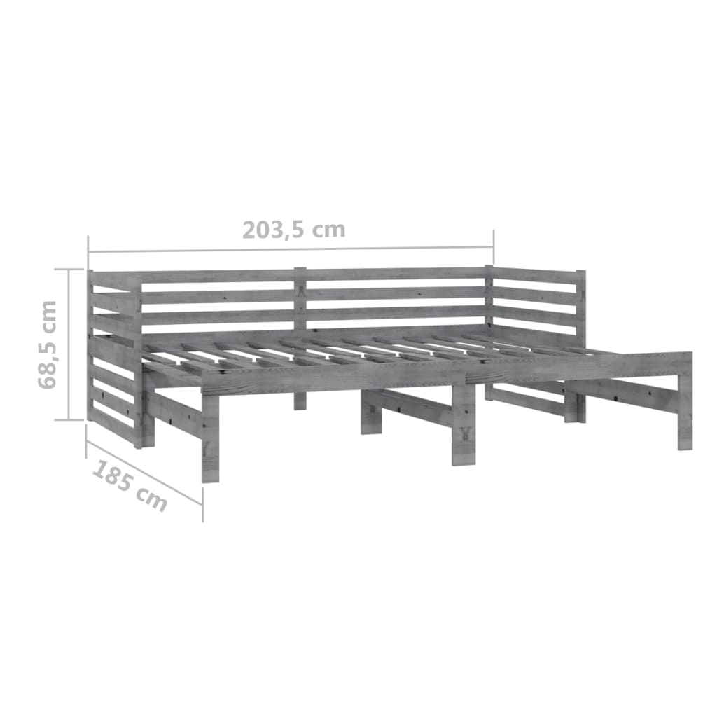 vidaXL Καναπές Κρεβάτι Γκρι 2 x (90 x 200) εκ. από Μασίφ Ξύλο Πεύκου