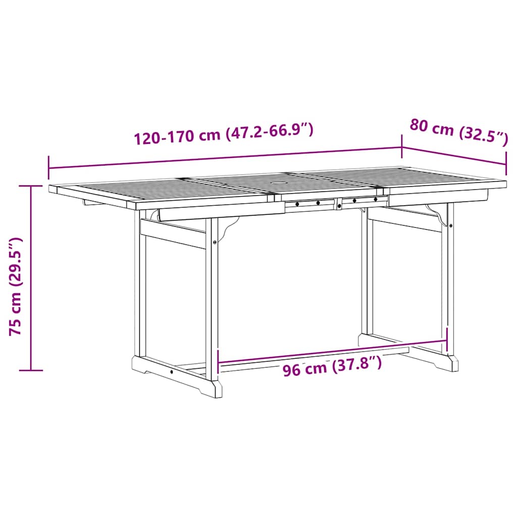vidaXL Τραπεζαρία Κήπου (120-170) x 80 x 75 εκ. από Μασίφ Ξύλο Ακακίας