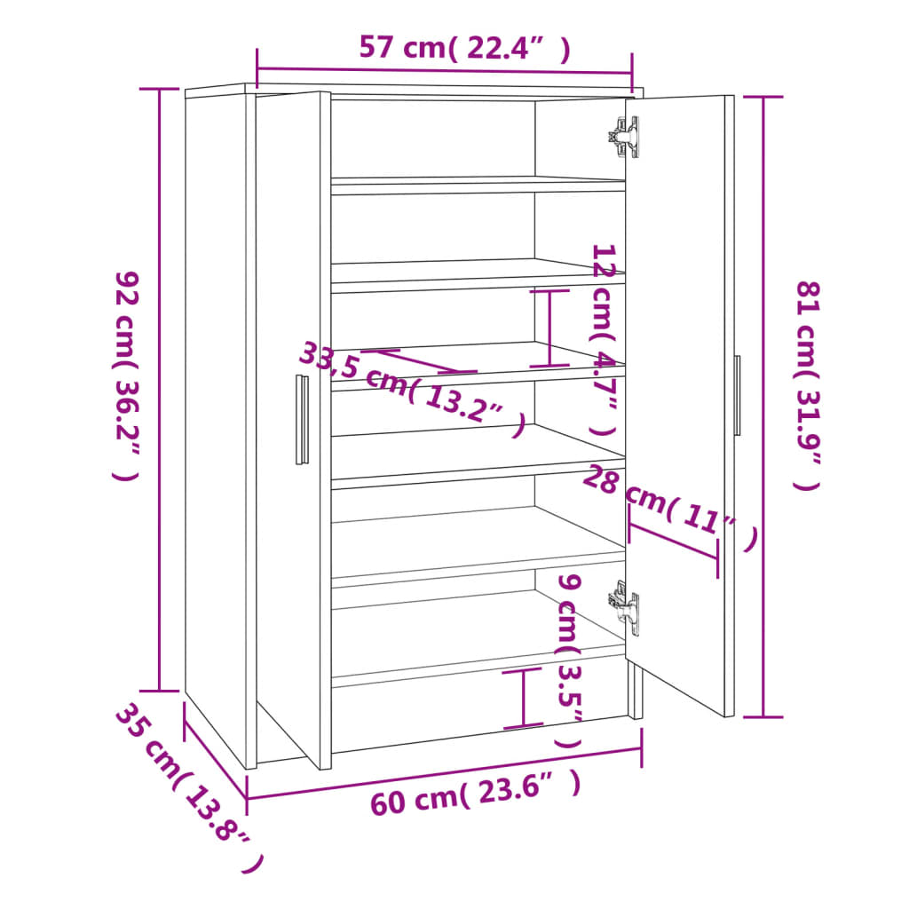 vidaXL Παπουτσοθήκη Sonoma Δρυς 60 x 35 x 92 εκ. από Επεξ. Ξύλο