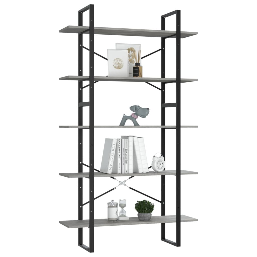 vidaXL Βιβλιοθήκη με 5 Ράφια Γκρι Σκυρ. 100 x 30 x 175 εκ. Επεξ. Ξύλο