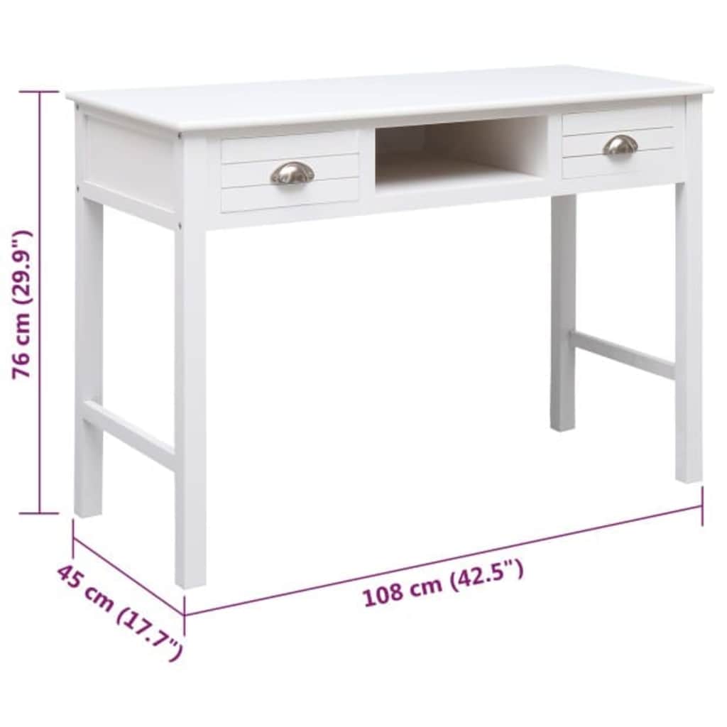 vidaXL Γραφείο Λευκό 108 x 45 x 76 εκ. από Μασίφ Ξύλο Παυλώνιας