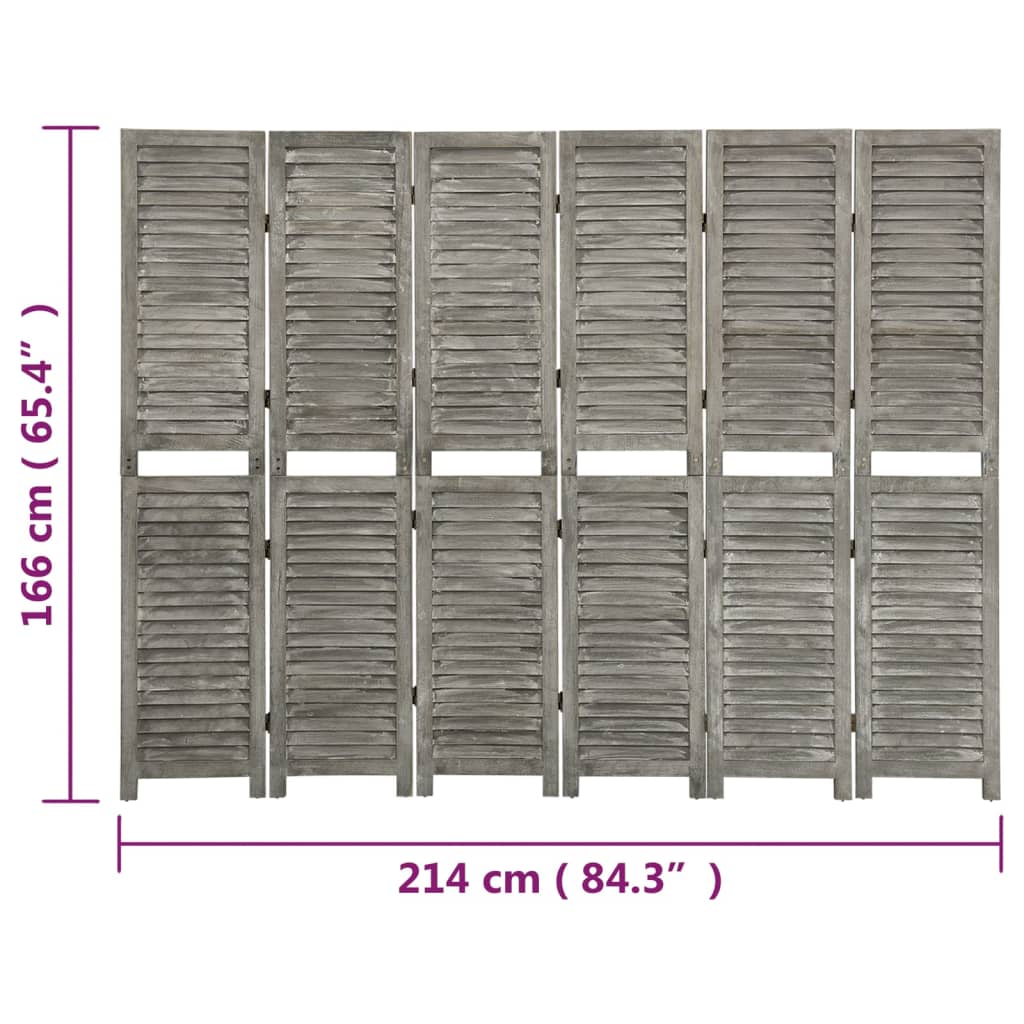 vidaXL Διαχωριστικό Δωματίου με 6 Πάνελ Γκρι 214 x 166 εκ. Μασίφ Ξύλο