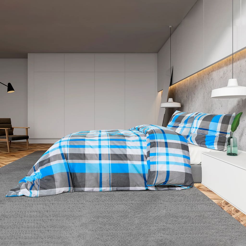 vidaXL Σετ Παπλωματοθήκης Μπλε και Γκρι 155 x 220 εκ. Βαμβακερό