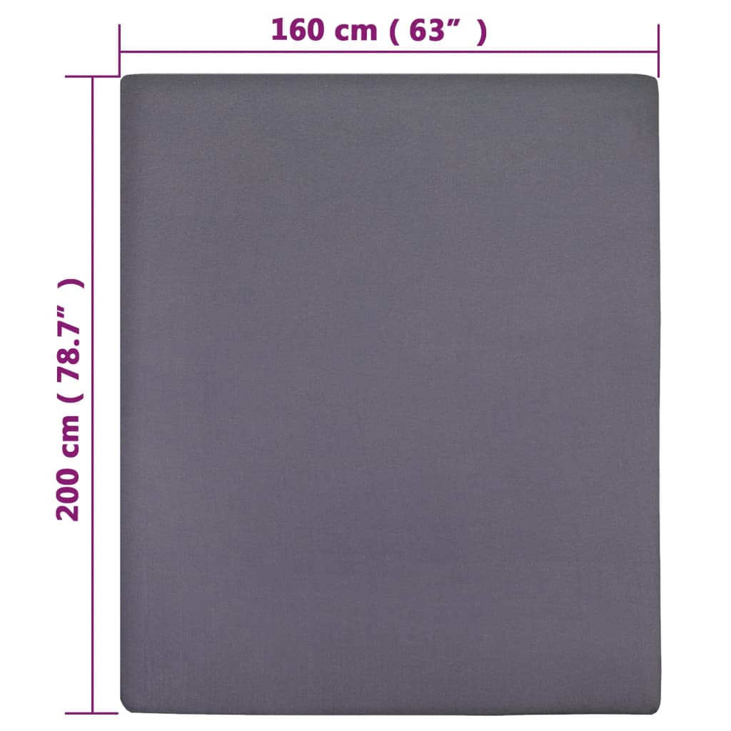 vidaXL Σεντόνι Με Λάστιχο Ανθρακί 160x200 εκ. Βαμβακερό Ζέρσεϊ