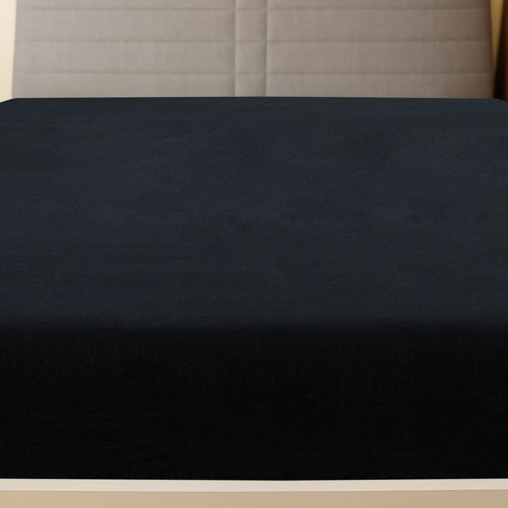 vidaXL Σεντόνι με Λάστιχο Μαύρο 160x200 εκ. Βαμβακερό Ζέρσεϊ