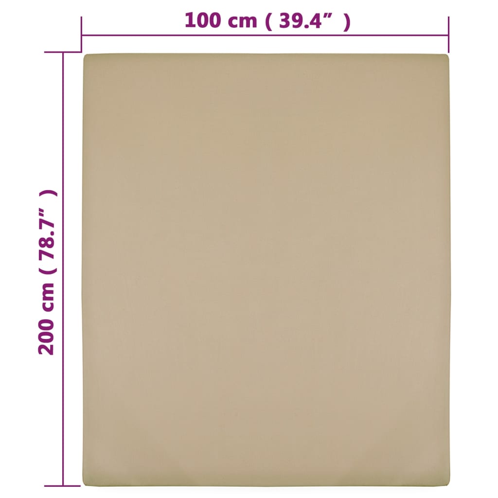 vidaXL Σεντόνι με Λάστιχο Taupe 100x200 εκ. Βαμβακερό Ζέρσεϊ