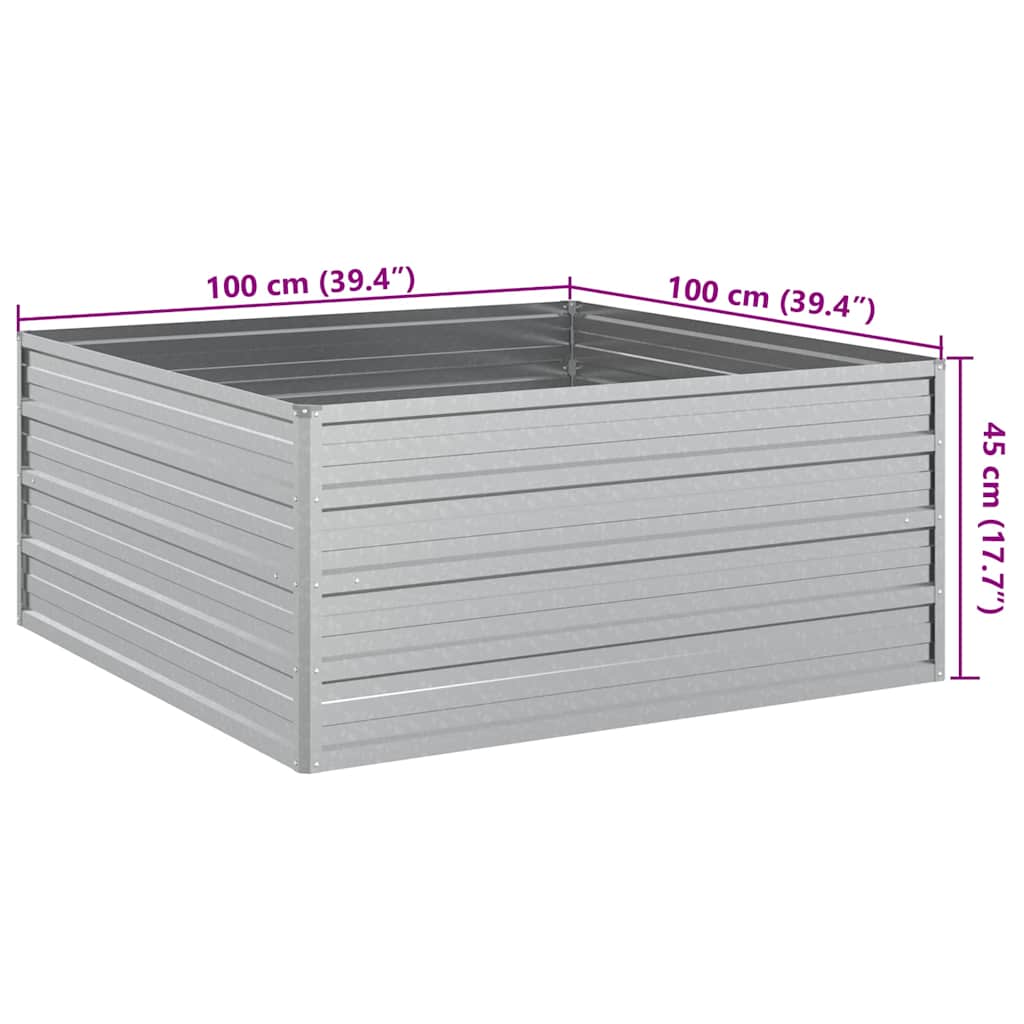 vidaXL Ζαρντινιέρα Υπερυψωμένη Ασημί 100x100x45 εκ. Γαλβανισμ. Χάλυβας