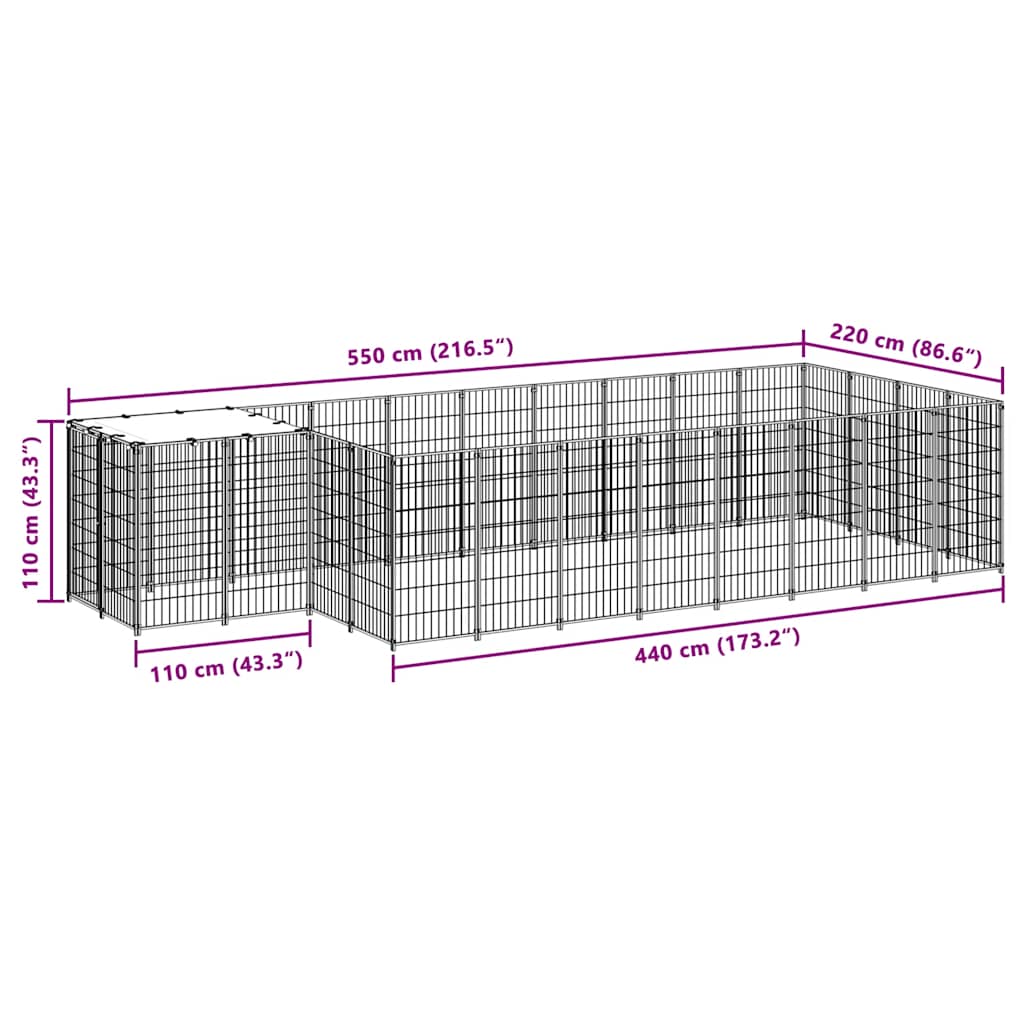 vidaXL Σπιτάκι Σκύλου Ασημί 8,47 m² Ατσάλινο