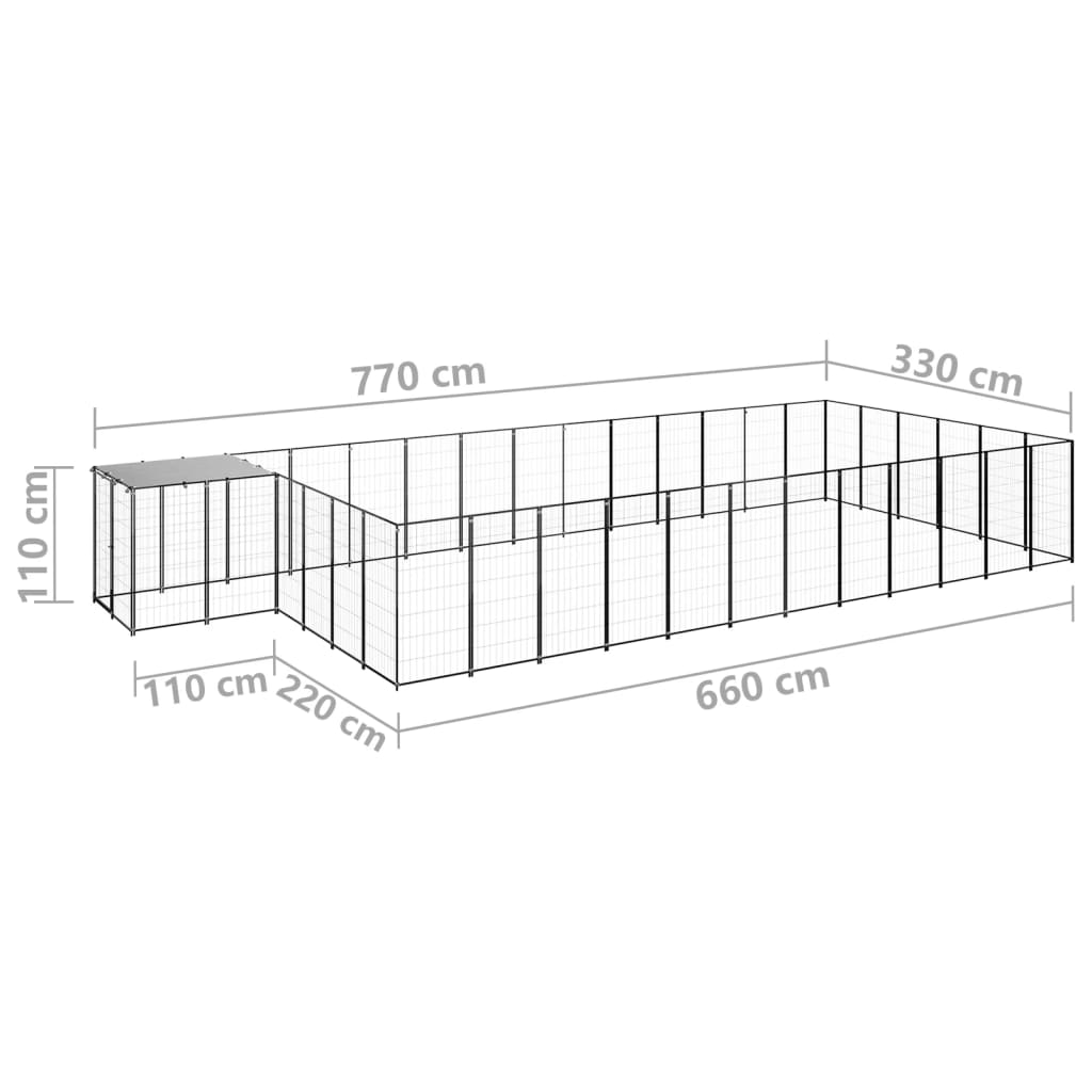 3082216 vidaXL Dog Kennel Black 22,99 m² Ατσάλι (150782+3x150784)