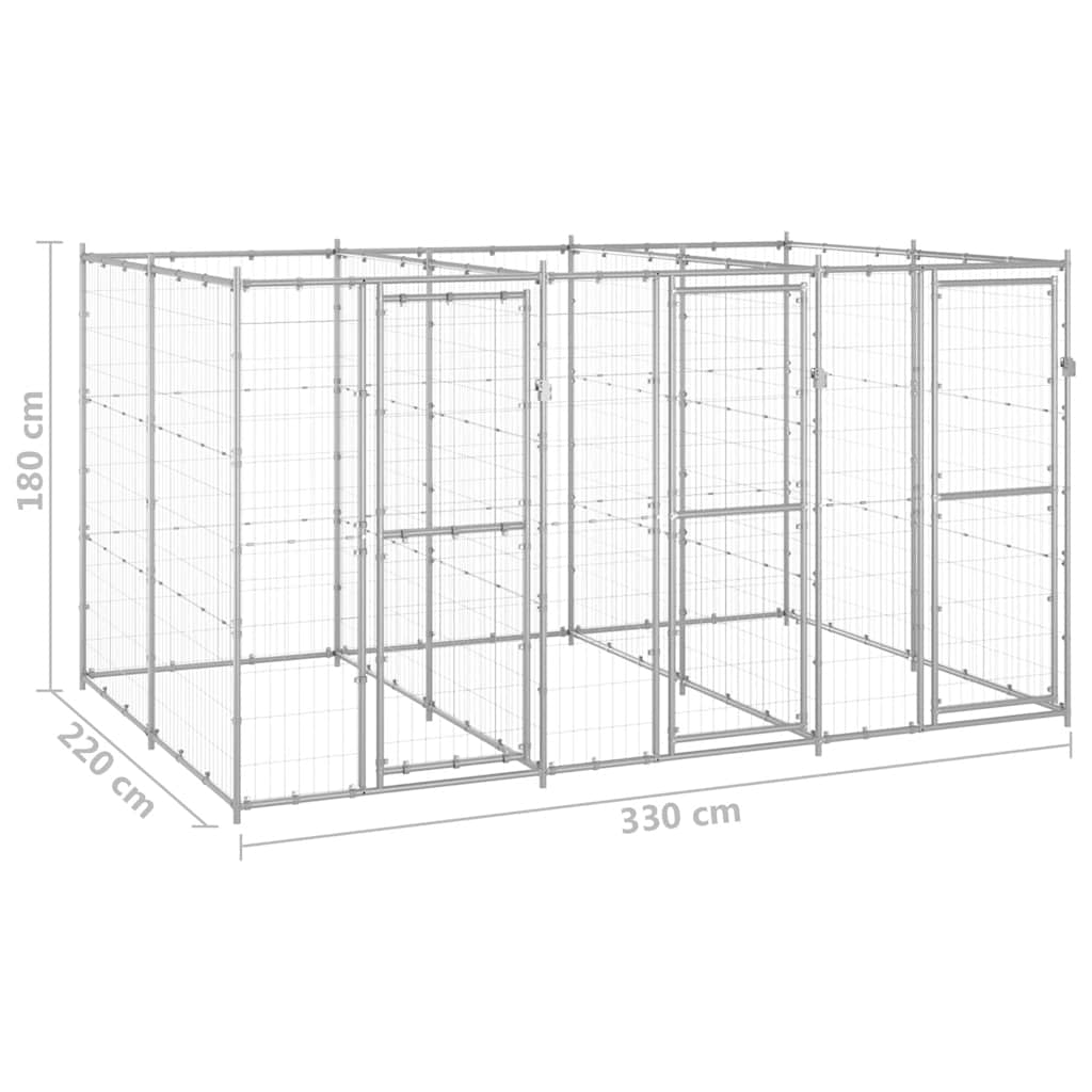 vidaXL Κλουβί Σκύλου Εξωτερικού Χώρου 7,26 μ² από Γαλβανισμένο Χάλυβα