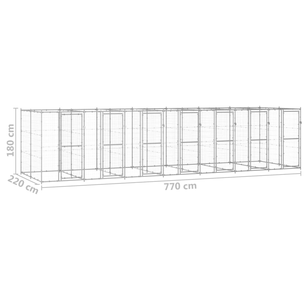 vidaXL Κλουβί Σκύλου Εξωτερικού Χώρου 16,94 μ² από Γαλβανισμένο Χάλυβα