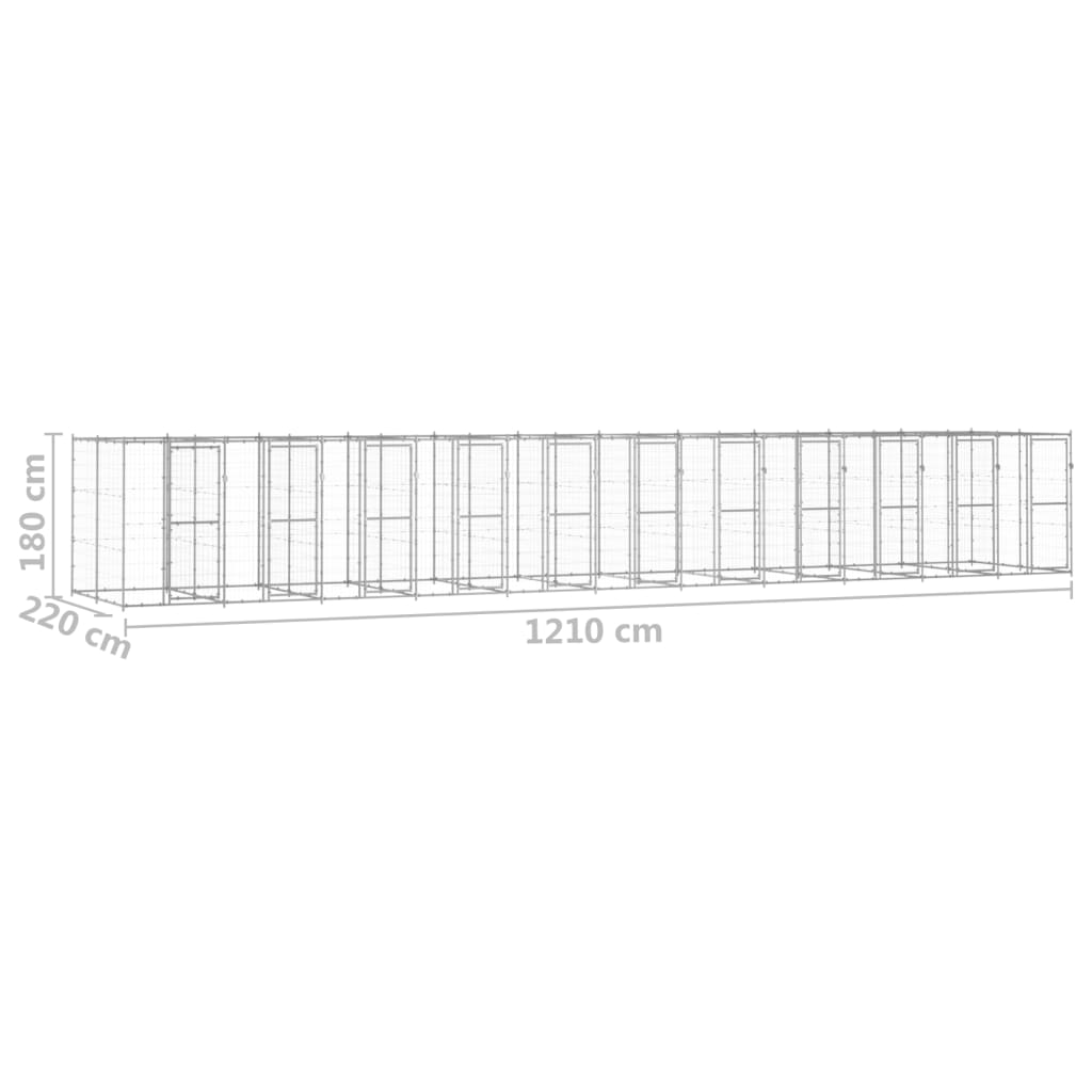 vidaXL Κλουβί Σκύλου Εξωτερικού Χώρου 26,62 μ² από Γαλβανισμένο Χάλυβα