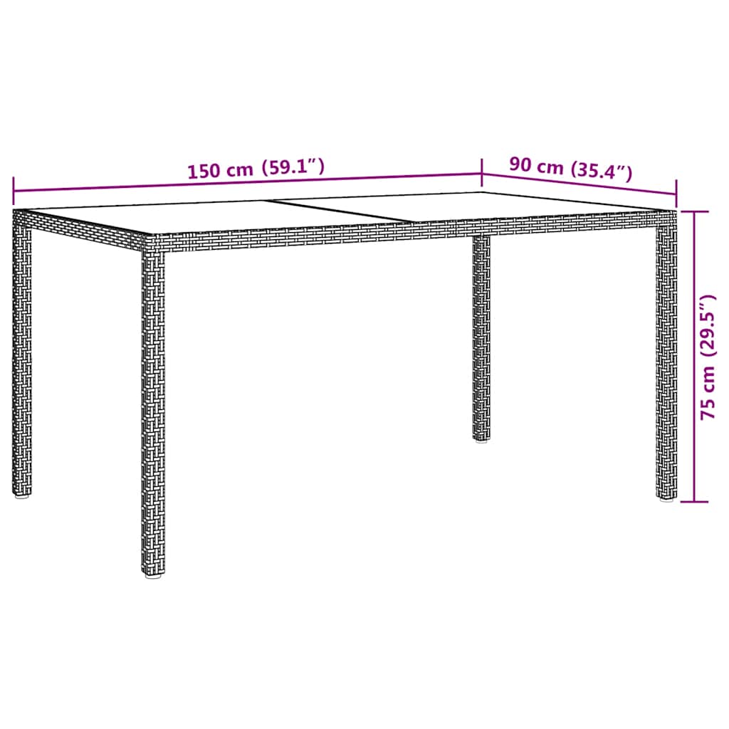 vidaXL Τραπέζι Κήπου Καφέ 150x90x75 εκ. Συνθετικό Ρατάν/Ψημένο Γυαλί