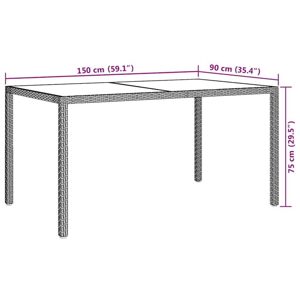 vidaXL Τραπέζι Κήπου Γκρι 150x90x75 εκ. Συνθετικό Ρατάν/Ψημένο Γυαλί