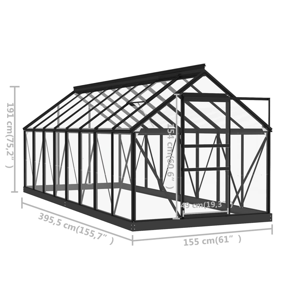 vidaXL Θερμοκήπιο Γυάλινο Ανθρακί 155 x 395,5 x 191 εκ. από Αλουμίνιο