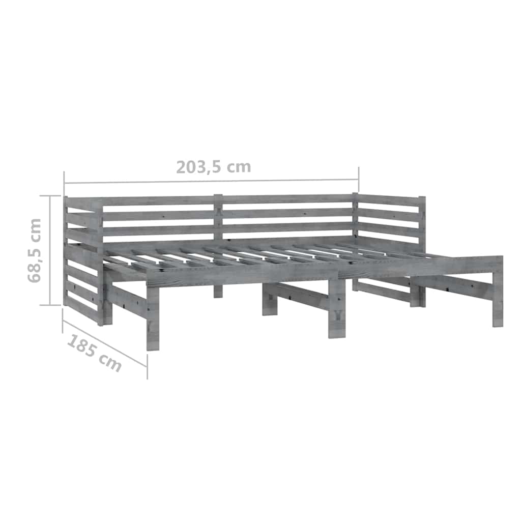 vidaXL Καναπές Κρεβάτι Συρόμενος Γκρι 2x(90x200) εκ. Μασίφ Ξύλο Πεύκου