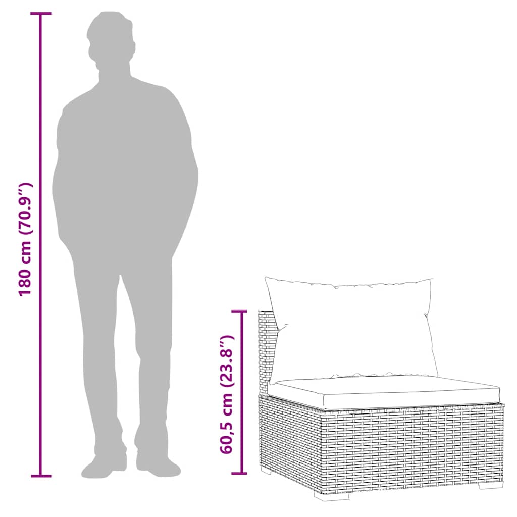 vidaXL Καναπέδες Κήπου Μεσαίοι με Μαξιλάρια Γκρι από Συνθετικό Ρατάν