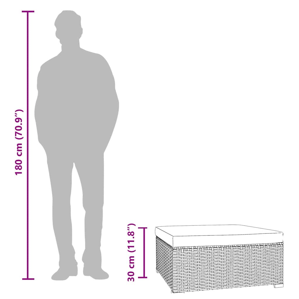 vidaXL Υποπόδιο Κήπου Μαύρο 70x70x30 εκ. Συνθετικό Ρατάν με Μαξιλάρι