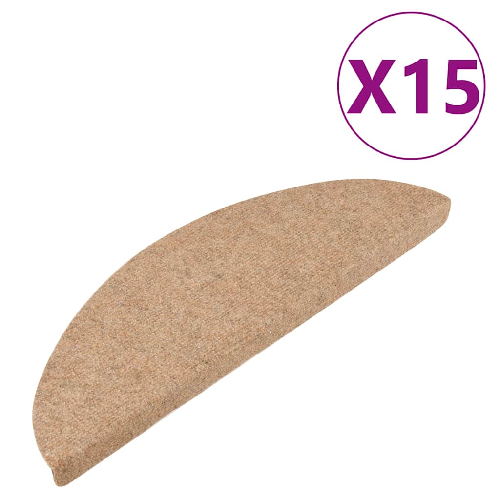 vidaXL Πατάκια Σκάλας Αυτοκόλλητα 15 τεμ. Μπεζ 56x17x3 εκ.