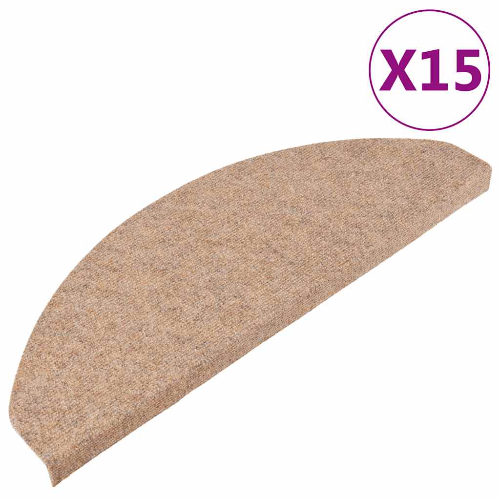 vidaXL Πατάκια Σκάλας Αυτοκόλλητα 15 τεμ. Μπεζ 65x22,5x3,5 εκ.