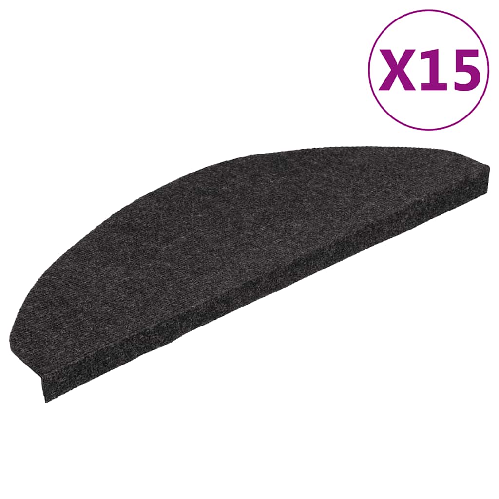 vidaXL Πατάκια Σκάλας Αυτοκόλλητα 15 τεμ. Μαύρα 65x22,5x3,5 εκ.