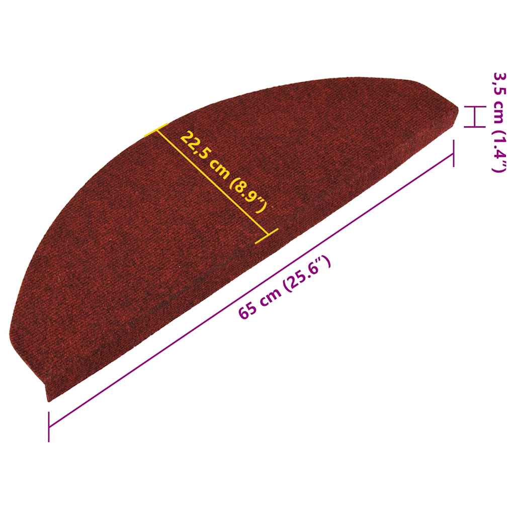 vidaXL Πατάκια Σκάλας Αυτοκόλλητα 15 τεμ. Κόκκινα 65x22,5x3,5 εκ.
