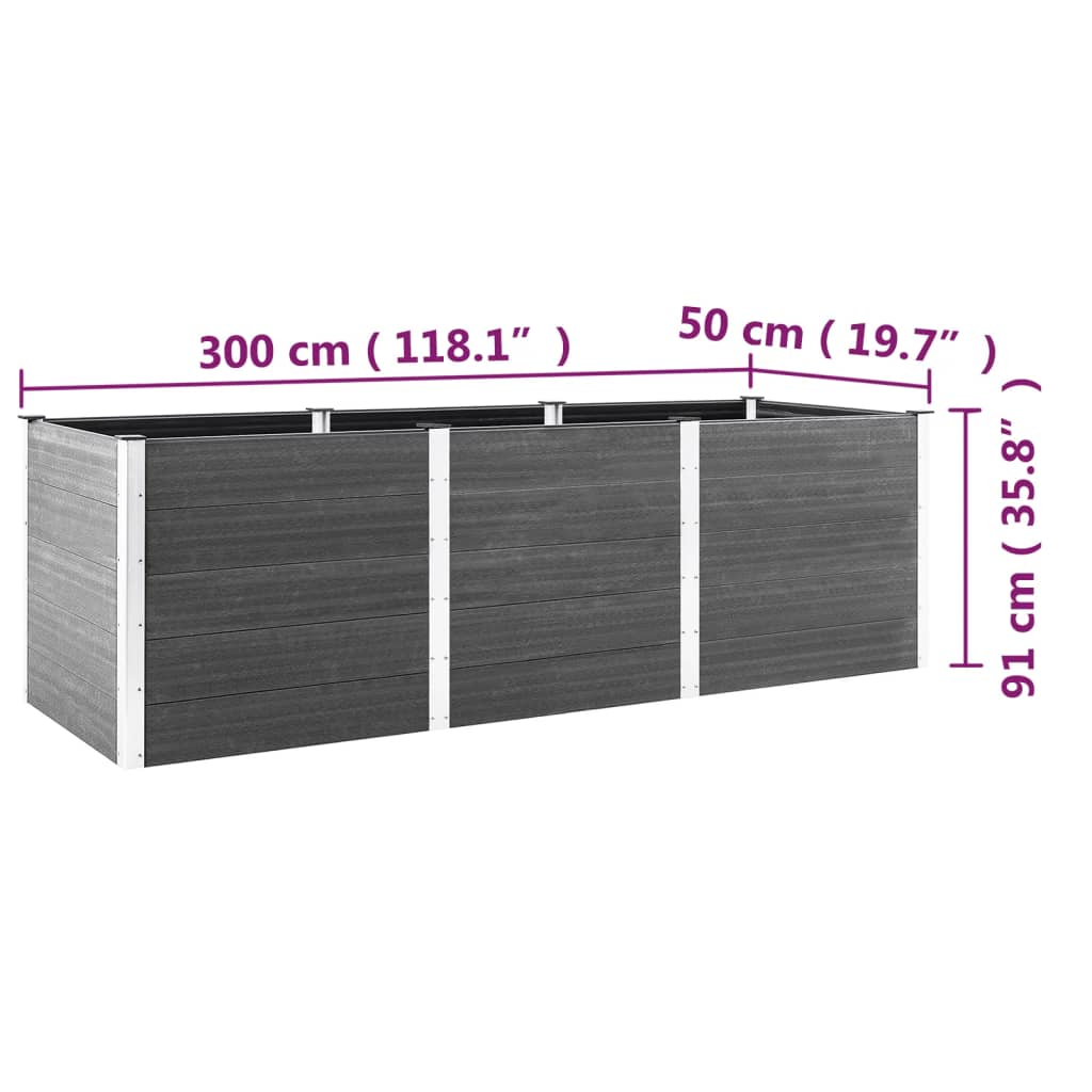 vidaXL Ζαρντινιέρα Κήπου Υπερυψωμένη Γκρι 300 x 50 x 91 εκ. από WPC