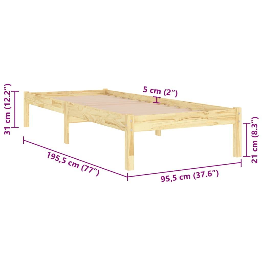 vidaXL Πλαίσιο Κρεβατιού 90 x 190 εκ. από Μασίφ Ξύλο Single