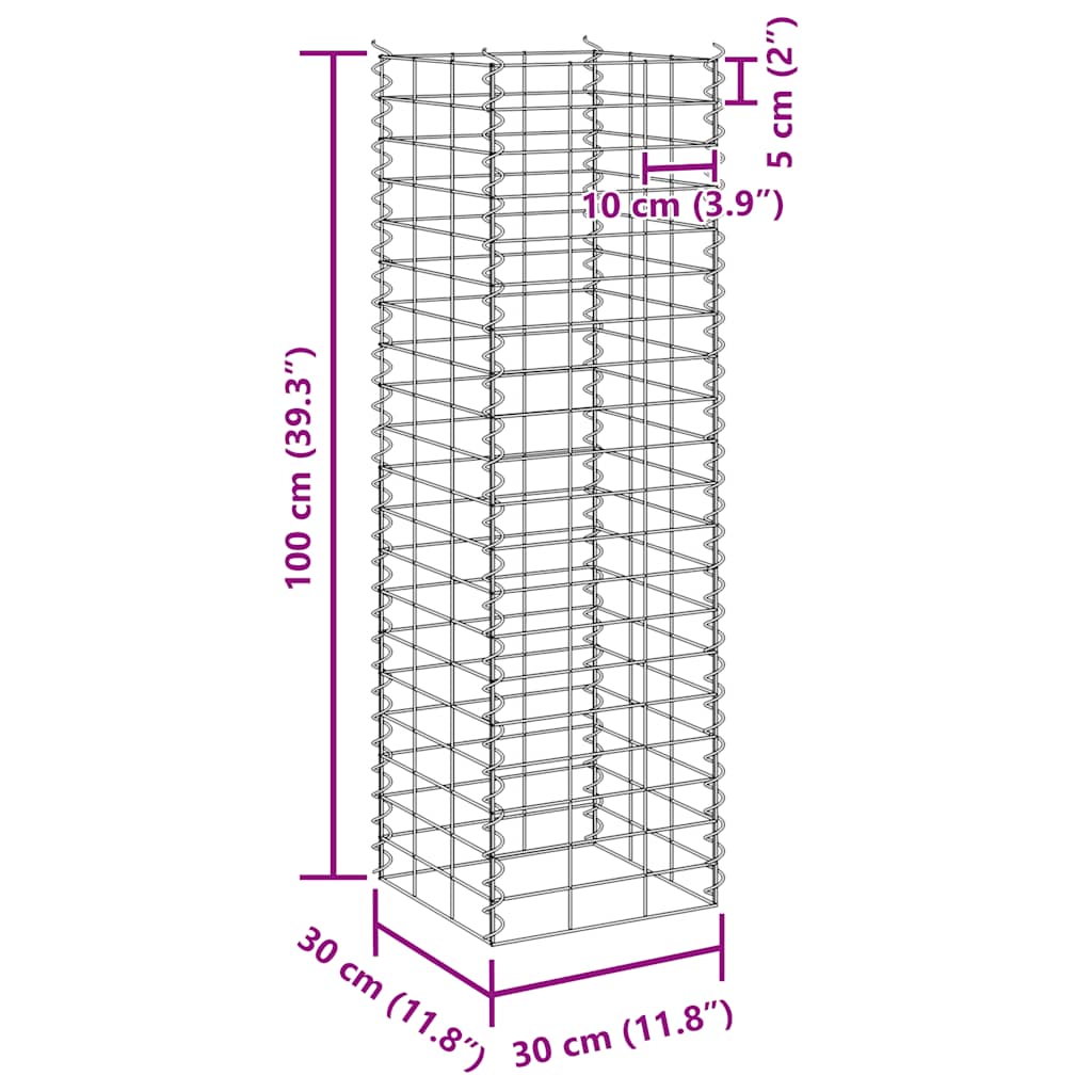 vidaXL Συρματοκιβώτια-Γλάστρες Υπερυψ. 3 τεμ. 30x30x100εκ. Σιδερένιες