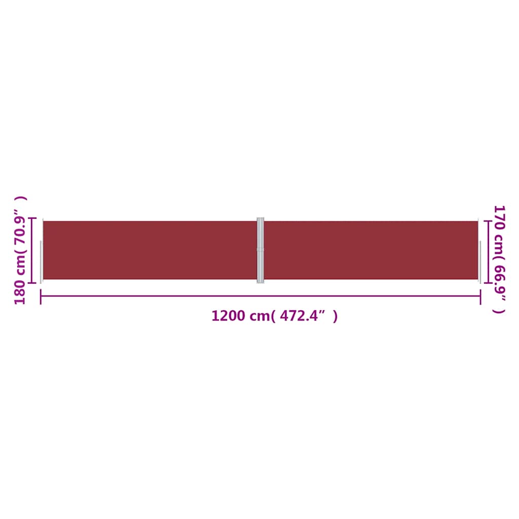 vidaXL Σκίαστρο Πλαϊνό Συρόμενο Κόκκινο 180 x 1200 εκ.