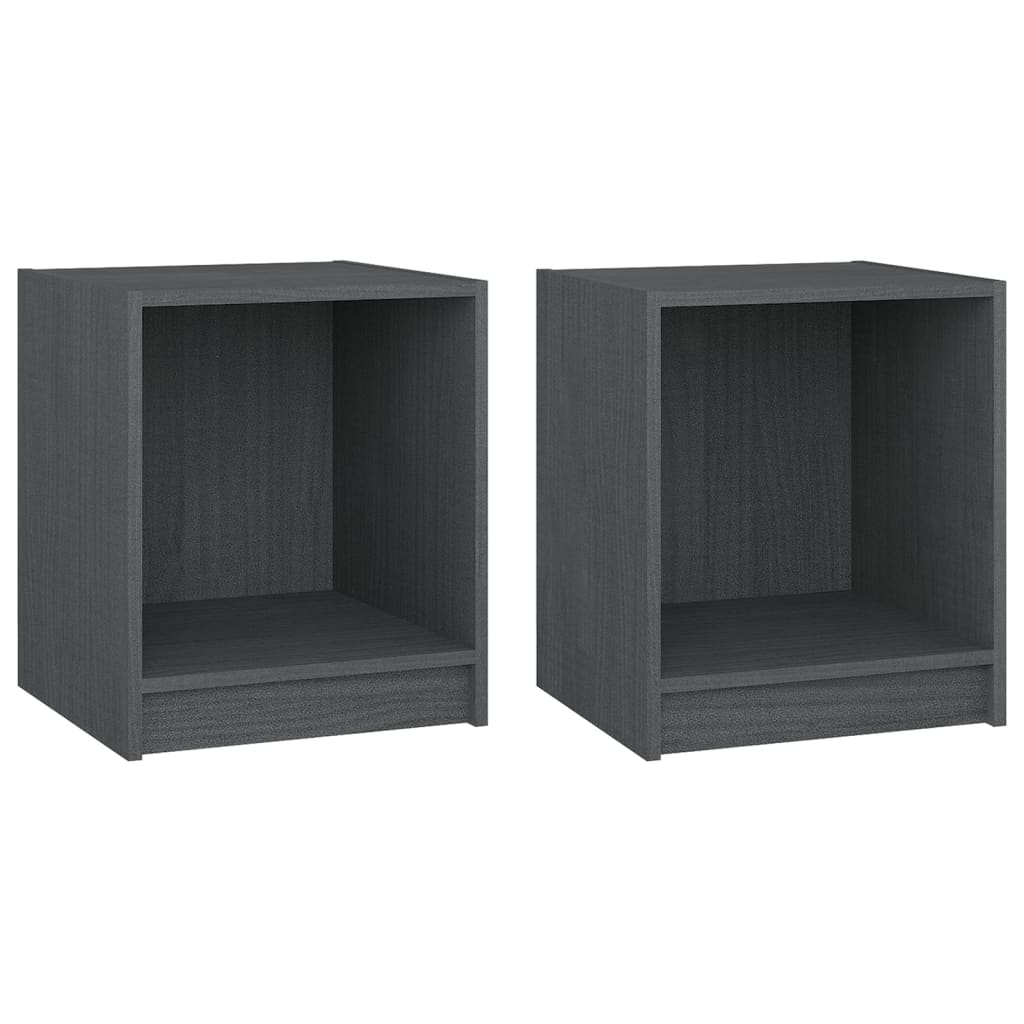 vidaXL Κομοδίνα 2 τεμ. Γκρι 35,5 x 33,5 x 41,5εκ από Μασίφ Ξύλο Πεύκου